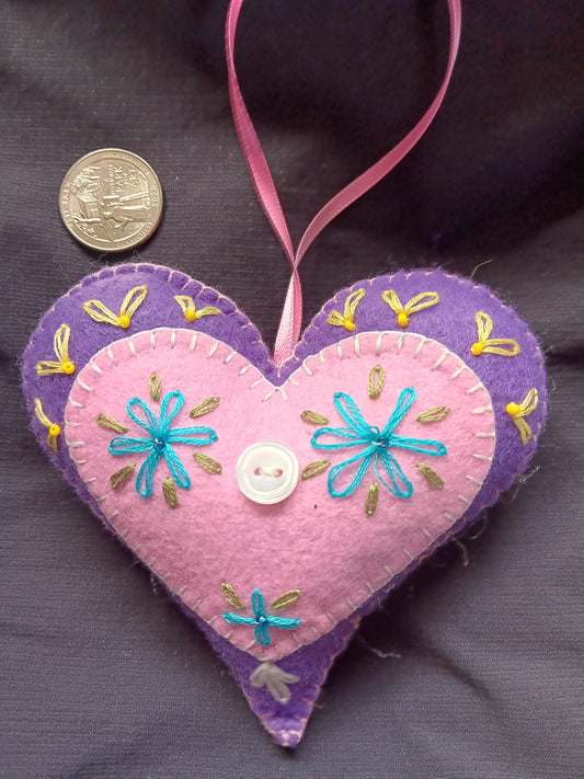 Purple and Pink Felt Heart Ornament