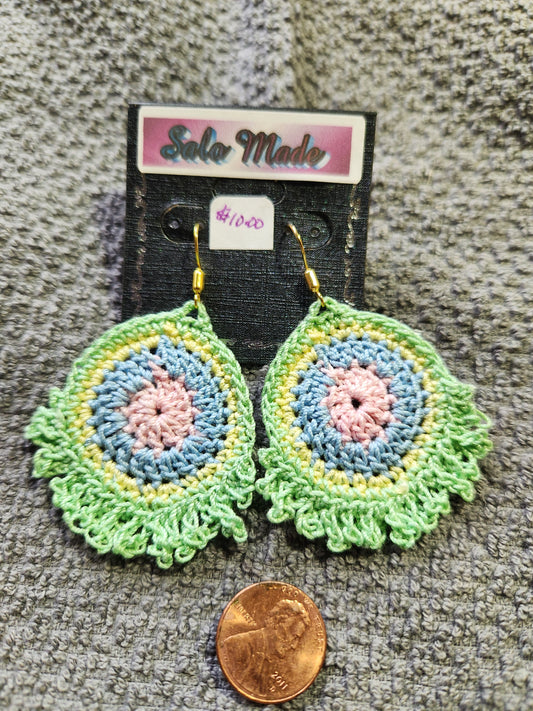 Crocheted Peacock Feather Earrings