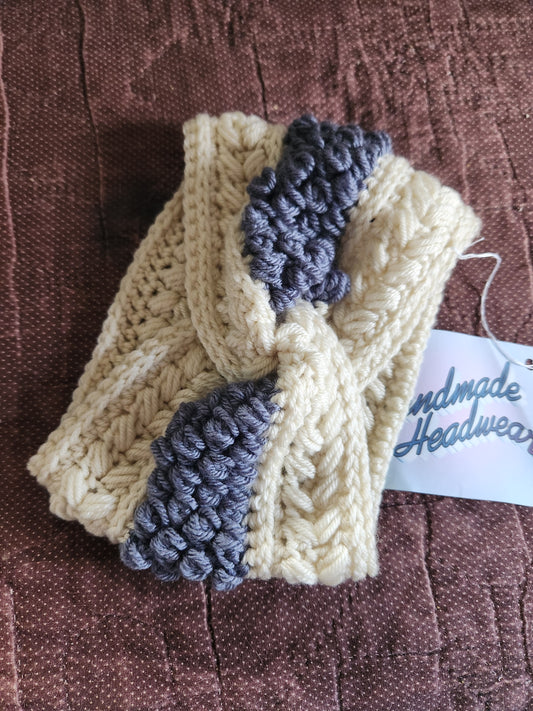 Cream and Blue Winter Headband