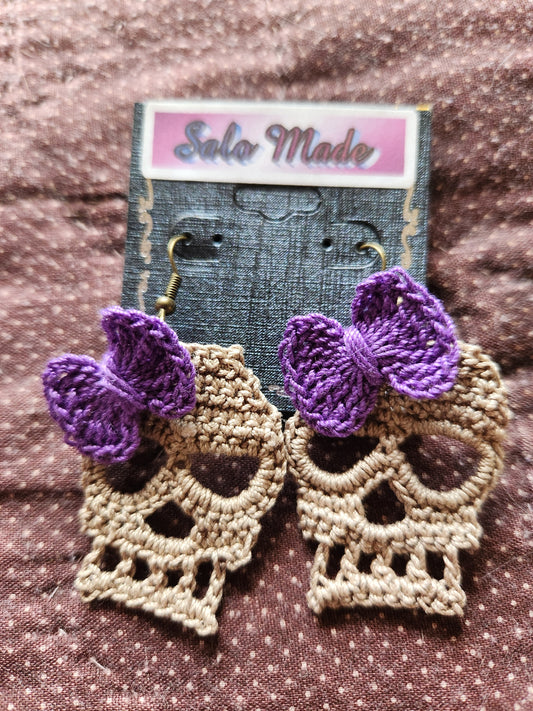 Taupe Skulls with Purple Bow