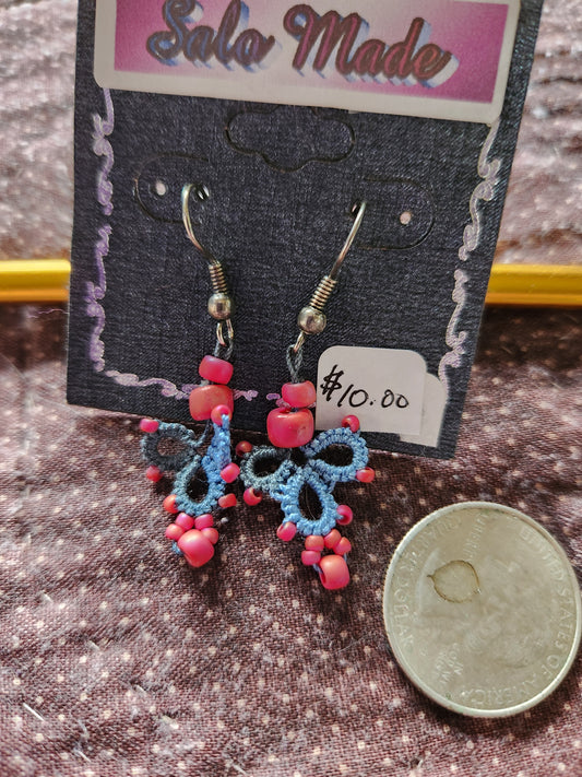 Tatted Beaded Dangle Earrings