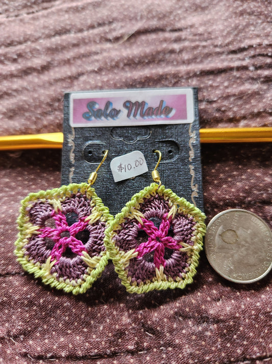 Pretty Pansy Crocheted Earrings