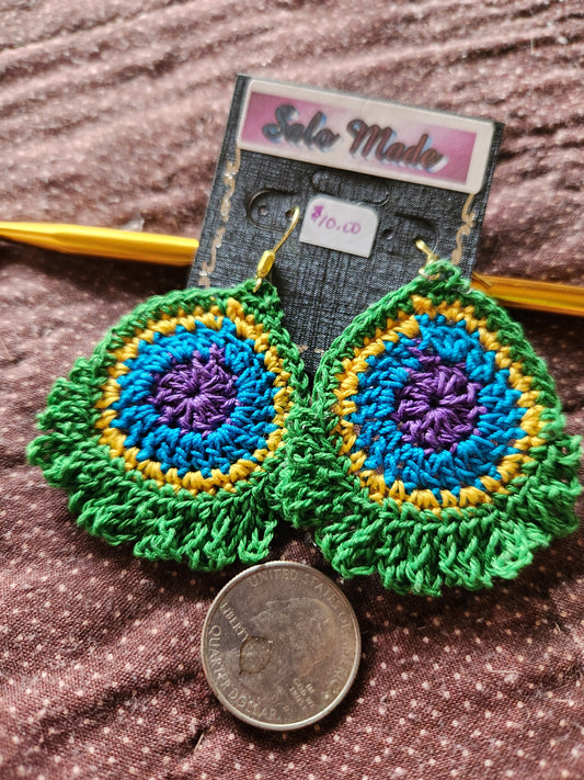 Peacock Feather Crocheted Earrings