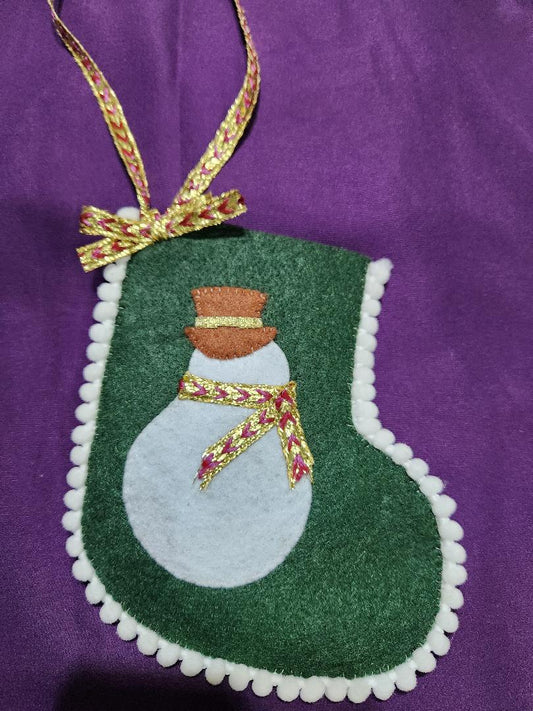 Green with Snowman Mini Felt Stocking