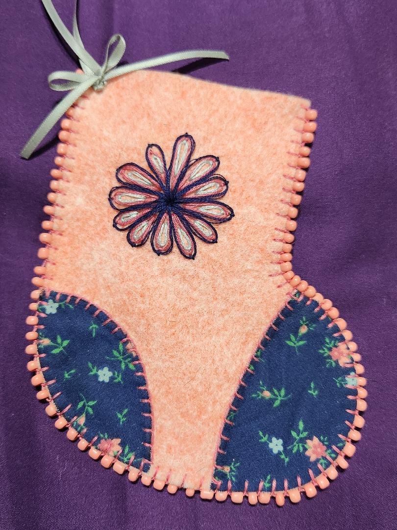 Peach and Blue Felt Mini Stocking Ornament
