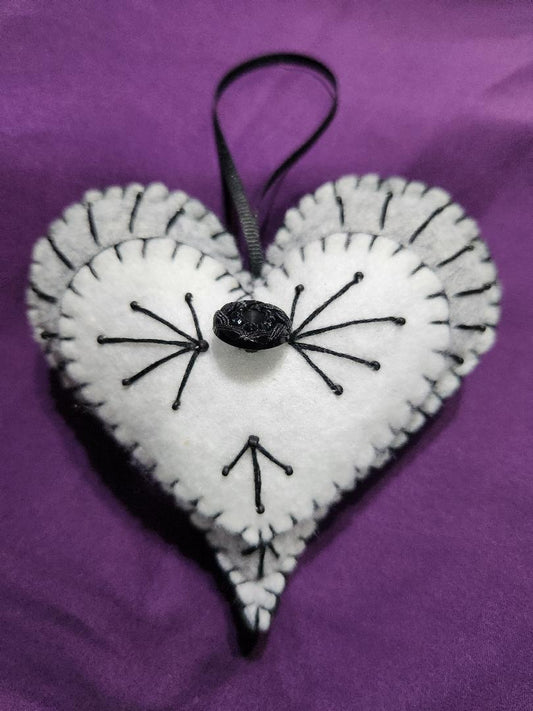 Gray and White Victorian Felt Heart Ornament