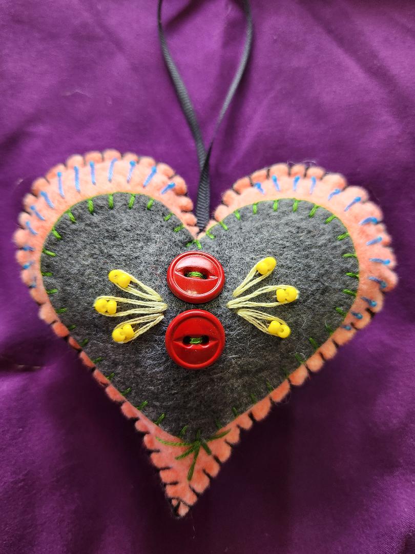 Orange and Charcoal Felt Heart Ornament
